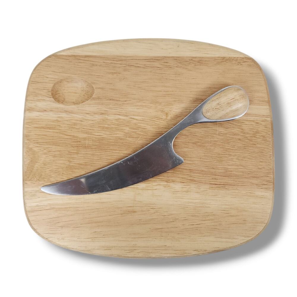 Vintage Dansk Mid Century Modern Blonde Wood Cheese Knife Cutting Board Serving